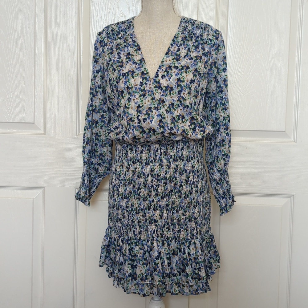 Veronica Beard Darrah Smocked Floral Print Cotton Dress - Picture 4 of 8